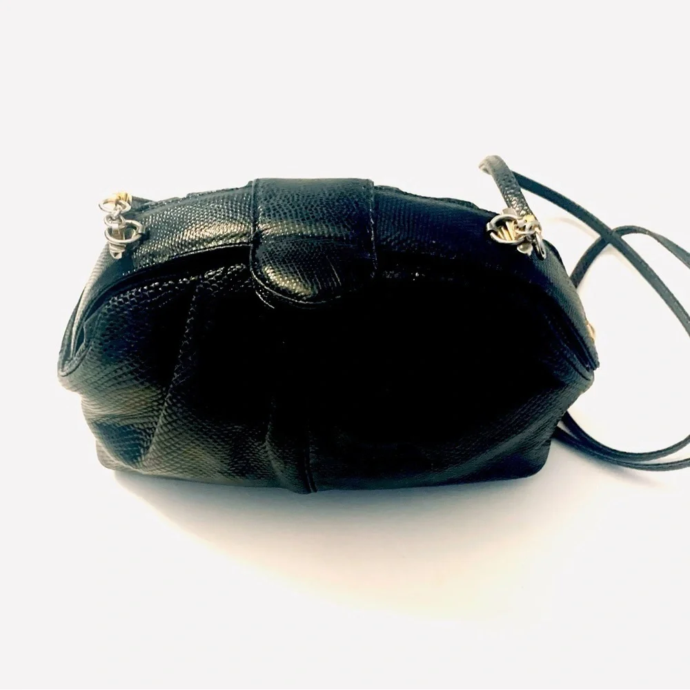 JUDITH LEIBER Vintage Lizard Mini Crossbody Bag and Clutch , Black